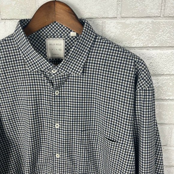 Mens XXL Billy Reid Standard Cut Blue Gray Check Long Sleeve Button Front Shirt - Picture 1 of 8